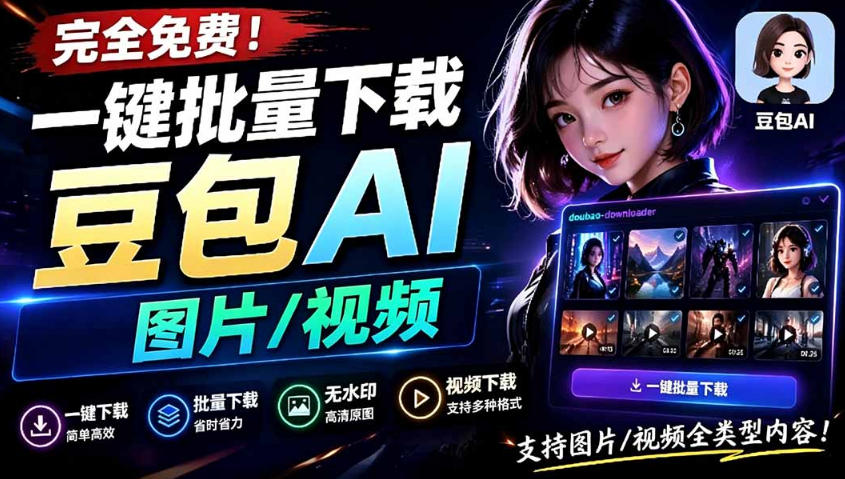 Github最新发布！一键批量下载豆包AI无水印图片/视频，简单易用，自动解析提示词-钱途社