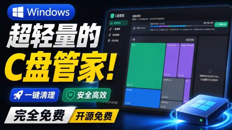 Windows超轻量的C盘管家！超级有特点，支持磁盘分析及清理提醒，2M大小体积，完全免费C盘管家-钱途社