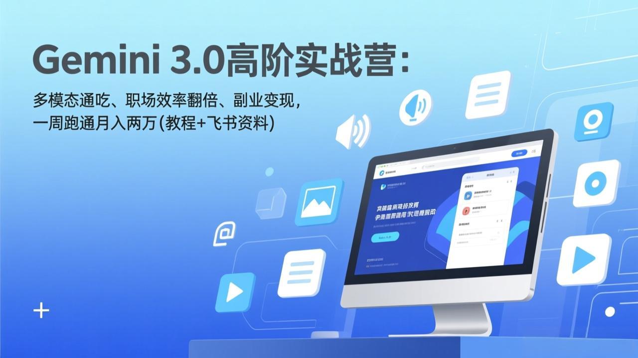 Gemini 3.0高阶实战营：多模态通吃、职场效率翻倍、副业变现，一周跑通月入两万(教程+飞书资料-钱途社