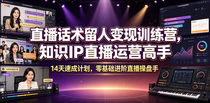 直播话术留人变现训练营，知识IP直播运营高手，14天速成计划，零基础进阶直播操盘手-钱途社