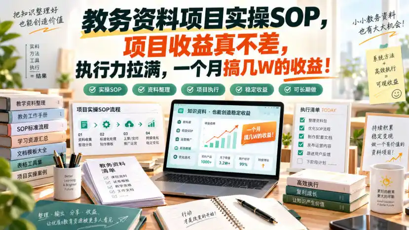 教务资料项目实操SOP，项目收益真不差，执行力拉满，一个月搞几W的收益-钱途社