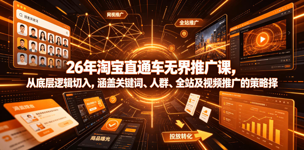 26年淘宝直通车无界推广课，从底层逻辑切入，涵盖关键词、人群、全站及视频推广的策略选择-钱途社