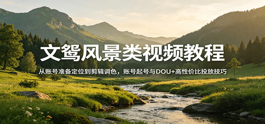 文鸳风景类视频教程：从账号准备定位到剪辑调色，账号起号与DOU+高性价比投放技巧-钱途社