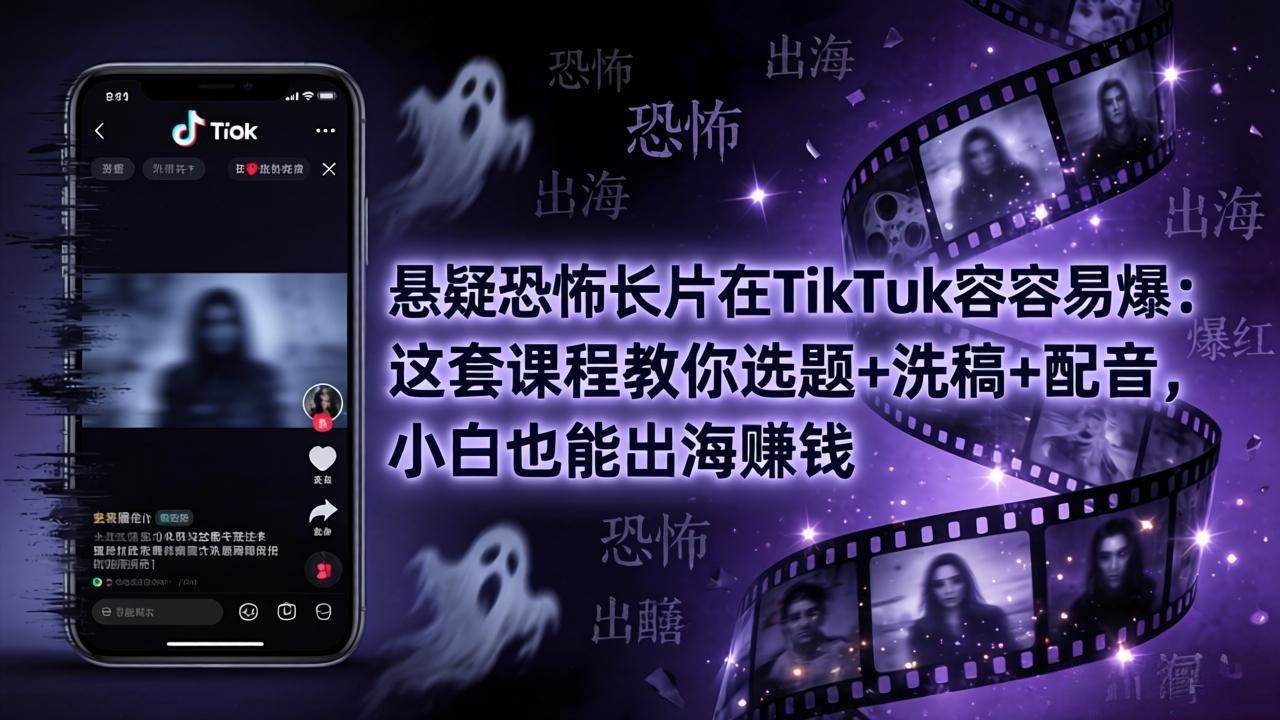 （18220期）悬疑恐怖长片在TikTok最容易爆：这套课程教你选题+洗稿+配音，小白也能出海赚钱-钱途社