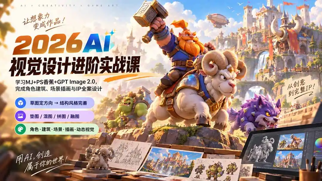 2026AI视觉设计进阶实战课-更新：学习MJ+PS香蕉+GPT Image 2.0，完成角色建筑、场景插画与IP全案设计-钱途社