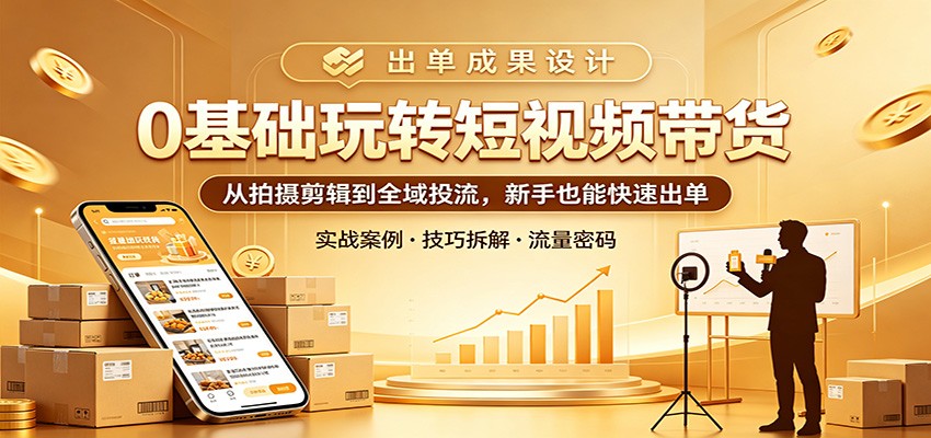 0基础玩转短视频带货：从拍摄剪辑到全域投流，新手也能快速出单-钱途社