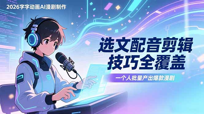 2026字字动画AI漫剧制作-1期，选文配音剪辑技巧全覆盖，一个人就能批量产出爆款漫剧-钱途社