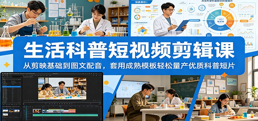生活科普短视频剪辑课：从剪映基础到图文配音，套用成熟模板轻松量产优质科普短片-钱途社