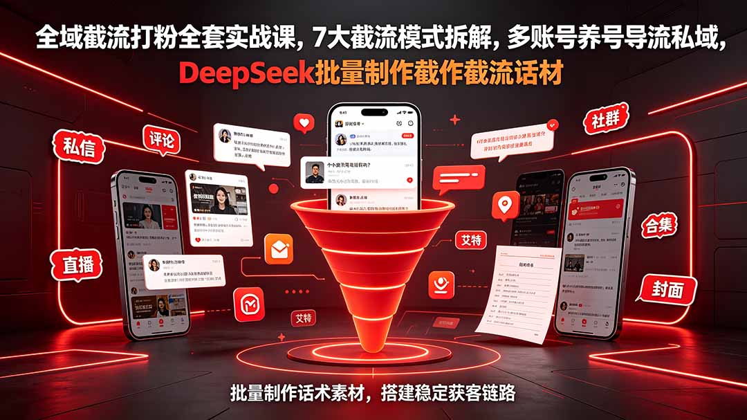 全域截流打粉全套实战课，7大截流模式拆解，多账号养号导流私域，DeepSeek批量制作截流话术素材-钱途社