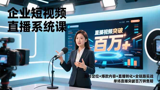 企业短视频直播系统课,账号定位+爆款内容+直播转化+全链路实战,单场直播突破百万销售额-钱途社