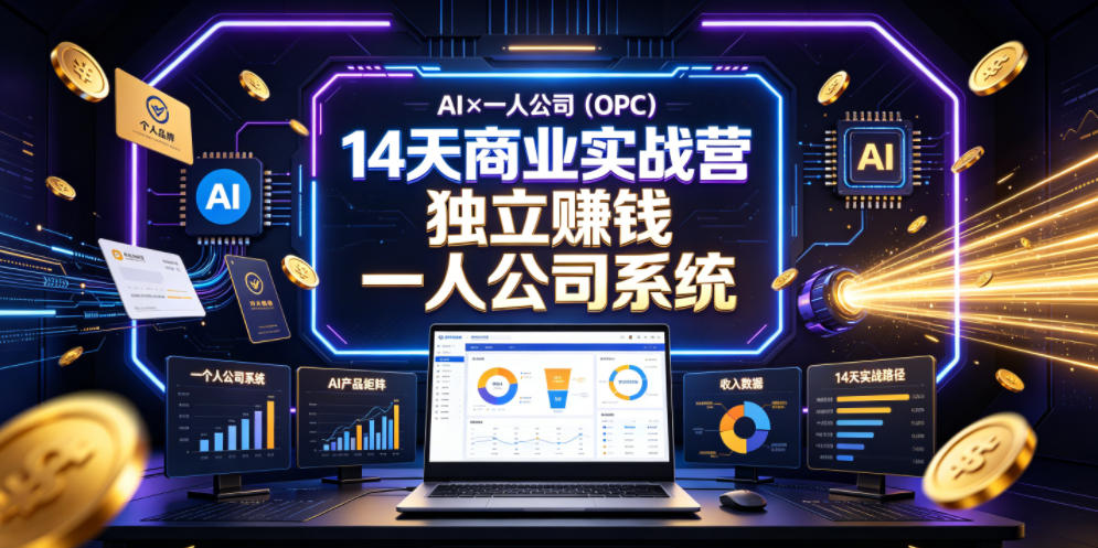 AI×一人公司(OPC)14天商业实战营，用AI帮你搭建一个属于你自己的、能独立賺钱的一人公司系统-钱途社