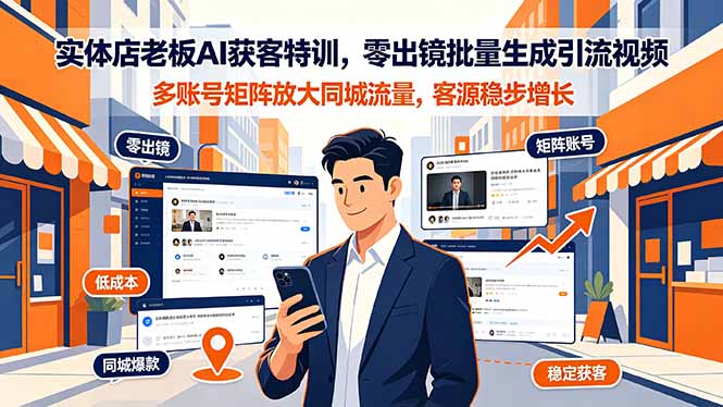 实体店老板AI获客特训，零出镜批量生成引流视频，多账号矩阵放大同城流量，客源稳步增长-钱途社