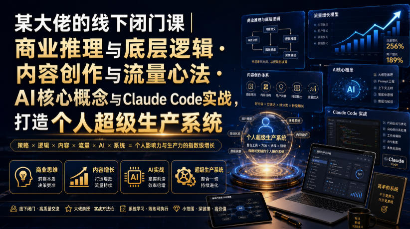 某大佬的线下闭门课｜商业推理与底层逻辑・内容创作与流量心法・AI核心概念与Claude Code实战，打造个人超级生产系统【录音+图片】-钱途社