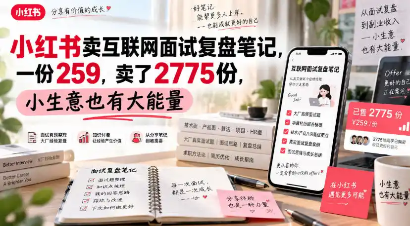 小红书卖互联网面试复盘笔记，一份259，卖了2775份，小生意也有大能量-钱途社
