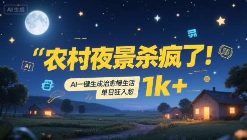农村夜景杀疯了！AI一键生成治愈系慢生活，单日狂入1k+-钱途社