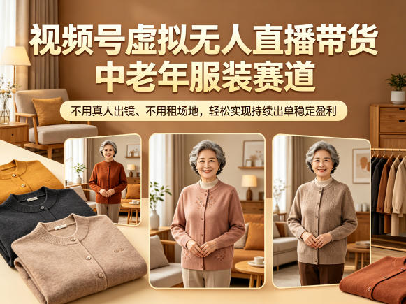 视频号虚拟无人直播带货中老年服装赛道，不用真人出镜、不用租场地，轻松实现持续出单稳定盈利-钱途社