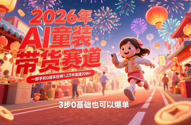 AI童装新春带货赛道，一部手机0成本狂销1.2万件喜提20W+，3步0基础也可以爆单-钱途社