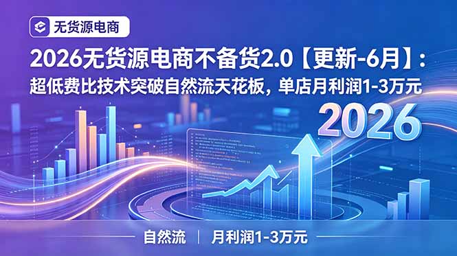 2026无货源电商不备货2.0【更新-6月】：超低费比技术突破自然流天花板，单店月利润1-3万元-钱途社