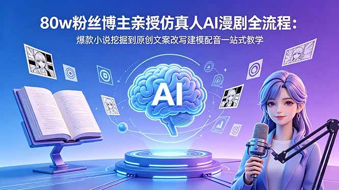 （18581期）80w粉丝博主亲授仿真人AI漫剧全流程：爆款小说挖掘到原创文案改写建模配音一站式教学-钱途社