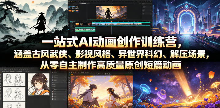 一站式AI动画创作训练营，涵盖古风武侠、影视风格、异世界科幻、解压场景，从零自主制作高质量原创短篇动画(更新)-钱途社