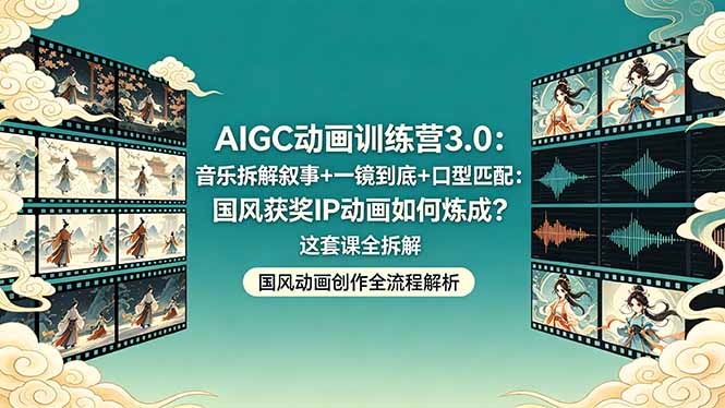 AIGC动画训练营3.0：音乐拆解叙事+一镜到底+口型匹配：国风获奖IP动画如何炼成？这套课全拆解-钱途社