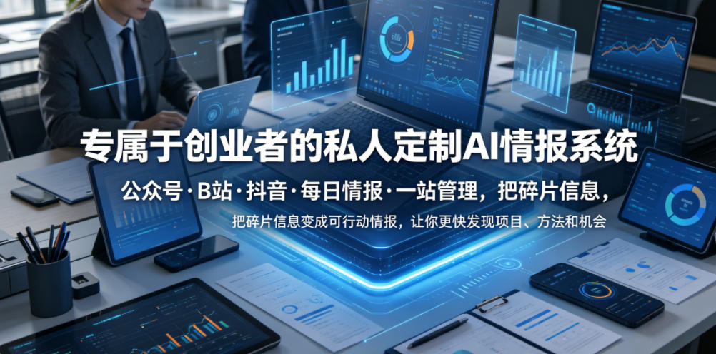 专属于创业者的私人定制AI情报系统，公众号·B站·抖音·每日情报·一站管理，把碎片信息变成可行动情报，让你更快发现项目、方法和机会-钱途社