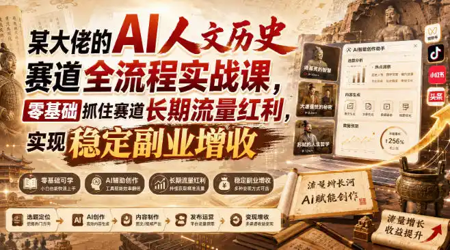 某大佬的AI人文历史赛道全流程实战课，零基础抓住赛道长期流量红利，实现稳定副业增收-钱途社