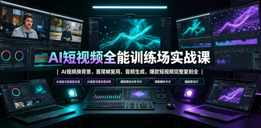 AI短视频全能训练场实战课｜AI视频换背景、首尾帧复用、音频生成、爆款短视频完整复刻全套实操教学-钱途社