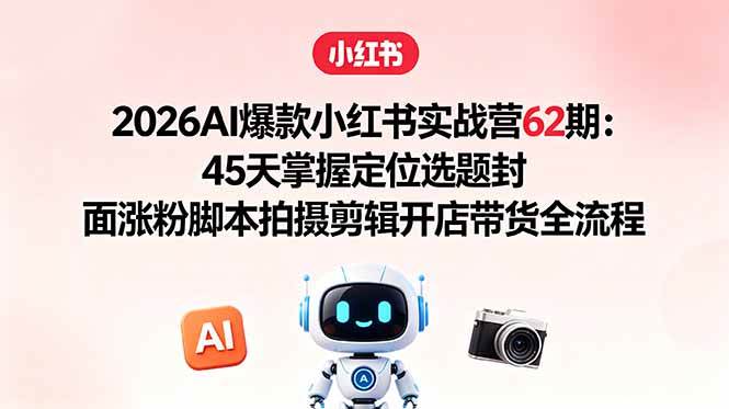 （18606期）2026AI爆款小红书实战营62期：45天掌握定位选题封面涨粉脚本拍摄剪辑开店带货全流程-钱途社