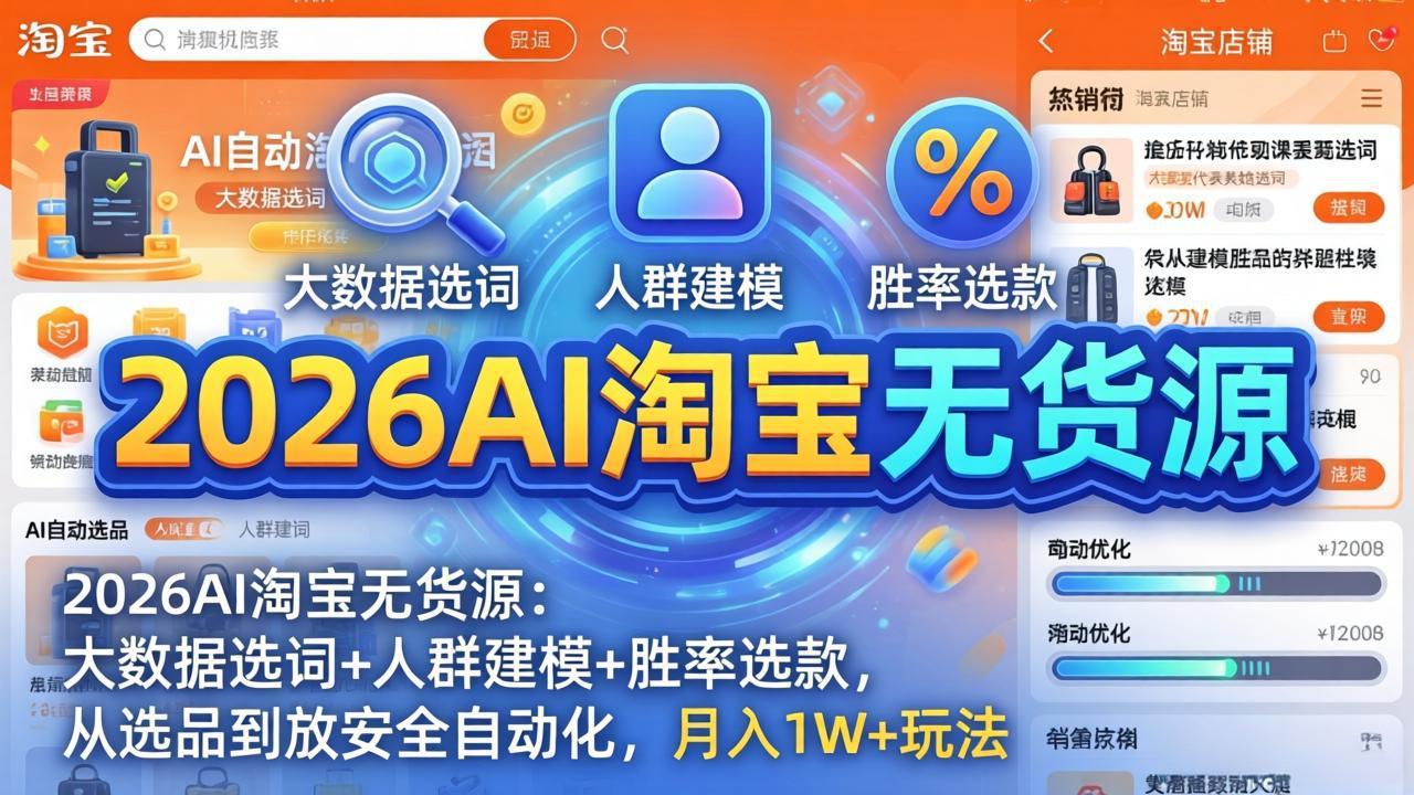 2026AI淘宝无货源-4月更新：大数据选词+人群建模+胜率选款，从选品到放大全自动化，月入1W+玩法-钱途社