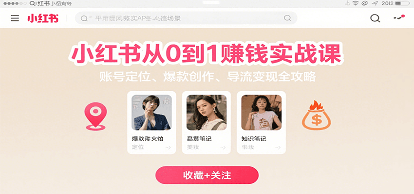 小红书从0到1赚钱实战课：账号定位、 爆款创作 、导流变现全攻略-钱途社