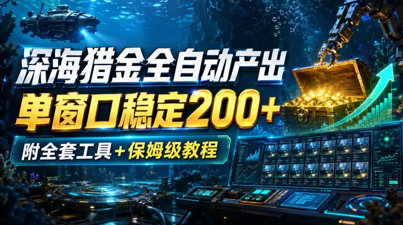 深海猎金全自动产出，单窗口稳定200+，附全套工具+保姆级教程【揭秘】-钱途社
