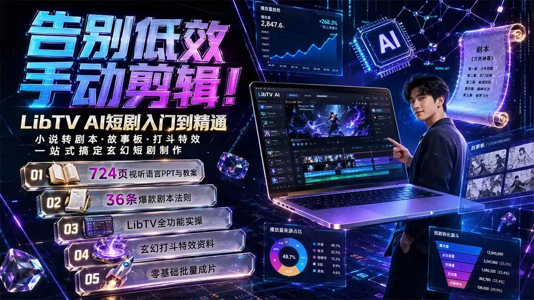 告别低效手动剪辑！LibTV AI短剧入门到精通，小说转剧本方法，故事板打斗特效一站式搞定玄幻短剧制作-钱途社
