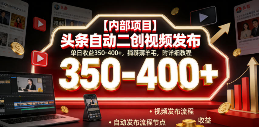 【内部项目】头条自动二创视频发布，单日收益350-400+，躺賺薅羊毛，附详细教程【揭秘】-钱途社