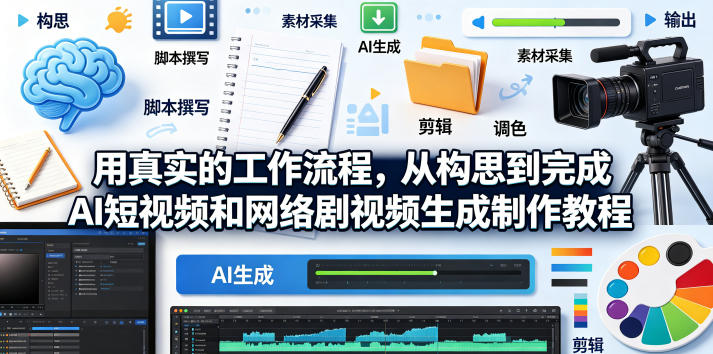 用真实的工作流程，从构思到完成AI短视频和网络剧视频生成制作教程-中英字幕-钱途社