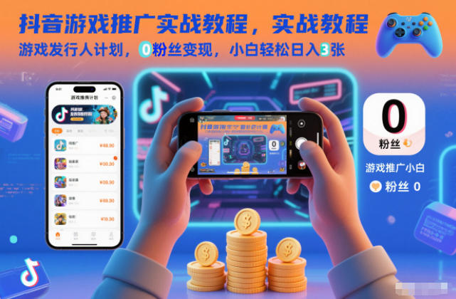 抖音游戏推广实战教程，游戏发行人计划，0粉丝变现，小白轻松日入3张-钱途社