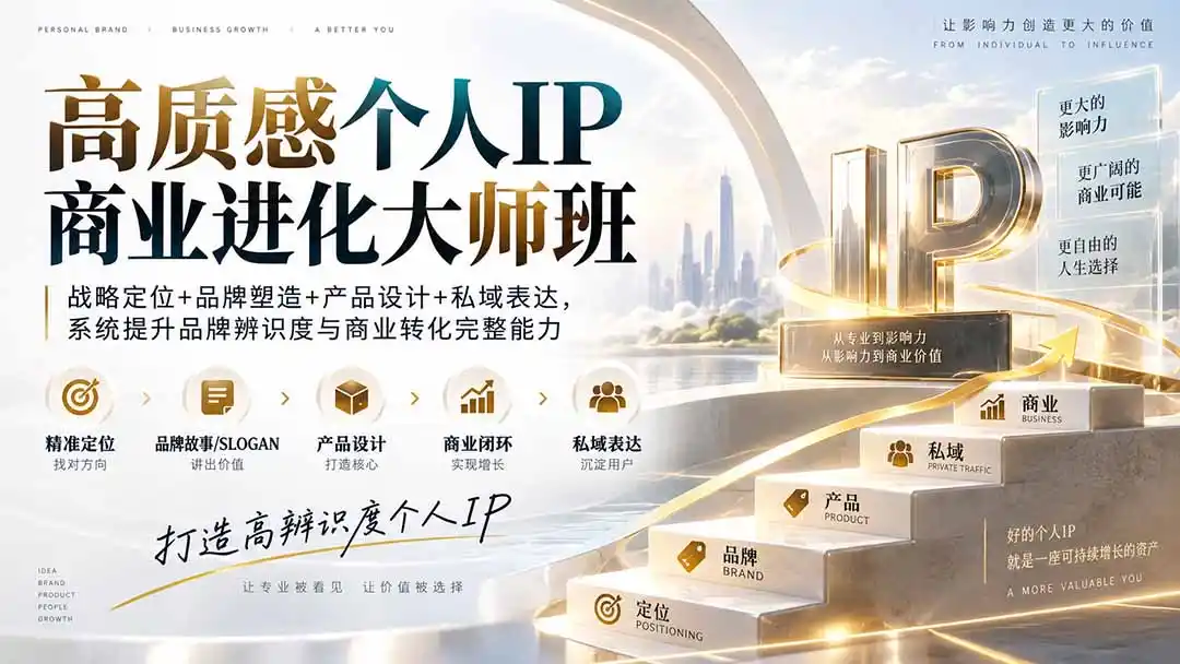 高质感个人IP商业进化大师班：战略定位+品牌塑造+产品设计+私域表达，系统提升品牌辨识度与商业转化完整能力-钱途社