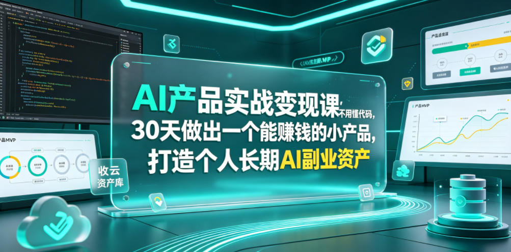 AI产品实战变现课，不用懂代码，30天做出一个能賺钱的小产品，打造个人长期AI副业资产-钱途社