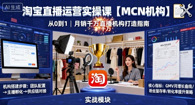 淘宝直播运营实操课【MCN机构】，从0到1做一家月销千W的直播机构-钱途社