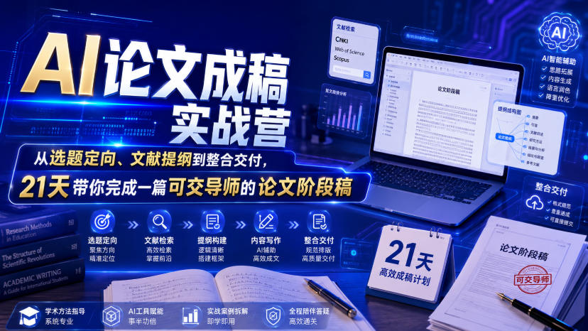 AI论文成稿实战营，从选题定向、文献提纲到整合交付，21天带你完成一篇可交导师的论文阶段稿-钱途社