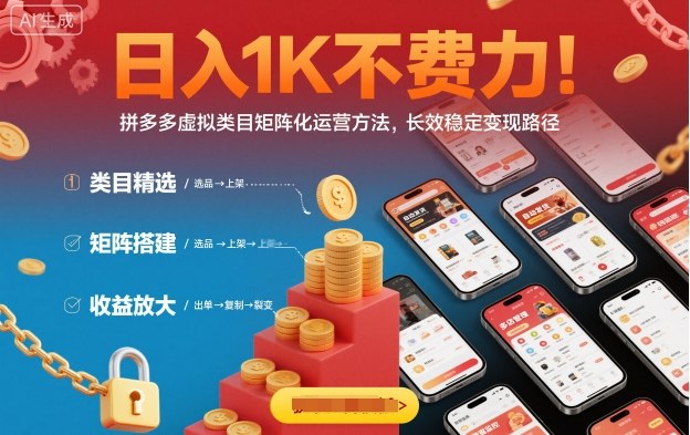 日入1K不费力！拼多多虚拟类目矩阵化运营方法，长效稳定变现路径-钱途社