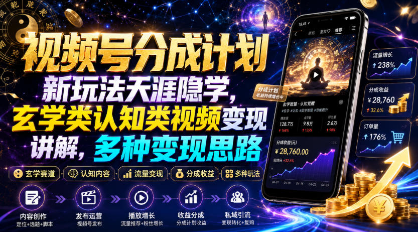 视频号分成计划新玩法天涯隐学，玄学类认知类视频变现讲解，多种变现思路-钱途社