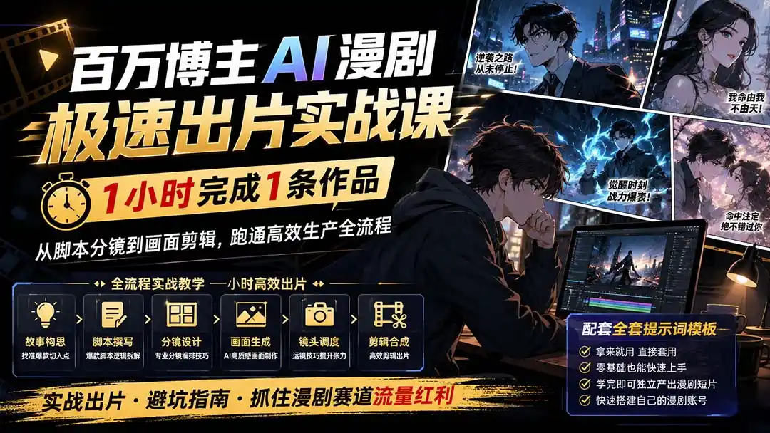 百万博主AI漫剧极速出片实战课：1小时产出条作品，从脚本分镜到画面剪辑，跑通高效生产全流程-钱途社