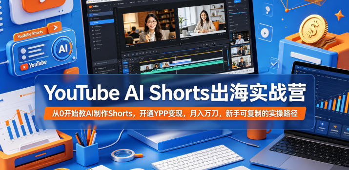 YouTube AI Shorts出海实战营，从0开始教AI制作Shorts，开通YPP变现，月入万刀，新手可复制的实操路径-钱途社