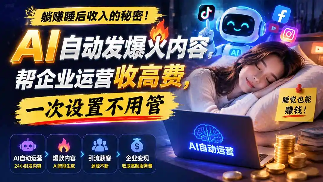 躺赚睡后收入的秘密！AI 自动发爆火内容，帮企业运营收高费，一次设置不用管【原创双语字幕】-钱途社
