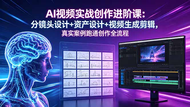AI视频实战创作进阶课：分镜头设计+资产设计+视频生成剪辑，真实案例跑通创作全流程-钱途社