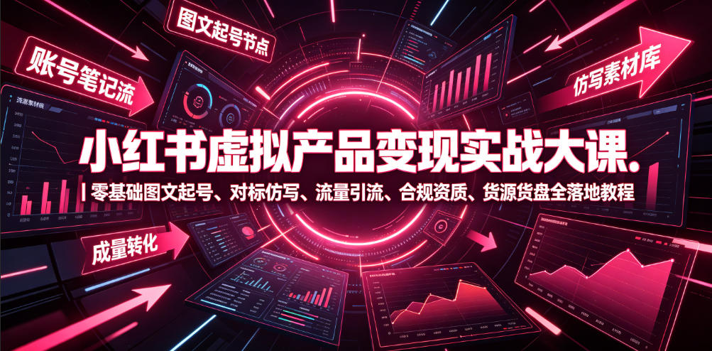 小红书虚拟产品变现实战大课｜零基础图文起号、对标仿写、流量引流、合规资质、货源货盘全落地教程-钱途社