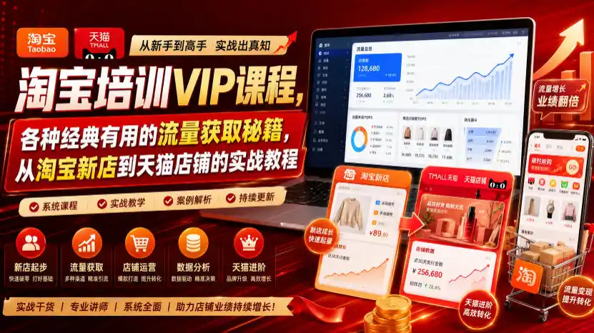 淘宝培训VIP课程，各种经典有用的流量获取秘籍，从淘宝新店到天猫店铺的实战教程(更新08月12日)-钱途社