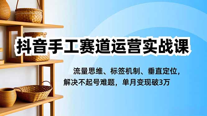 抖音手工赛道运营实战课，流量思维、标签机制、垂直定位，解决不起号难题，单月变现破3万-钱途社