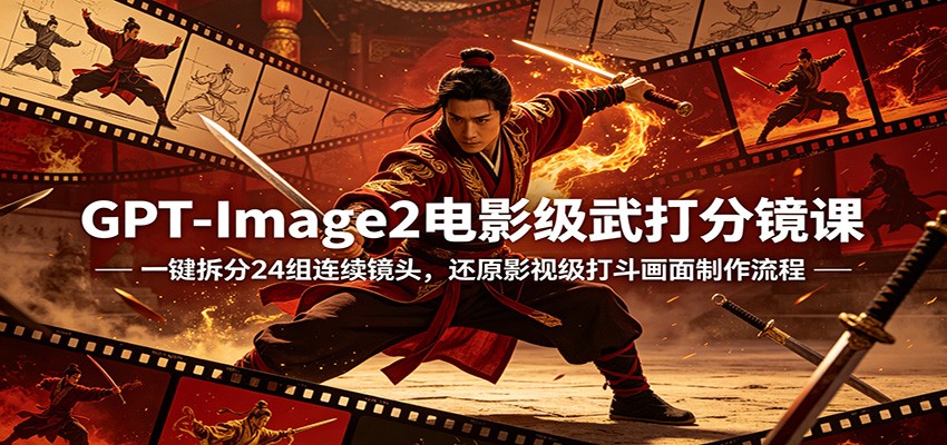 GPT-Image2电影级武打分镜课：一键拆分24组连续镜头，还原影视级打斗画面制作流程-钱途社